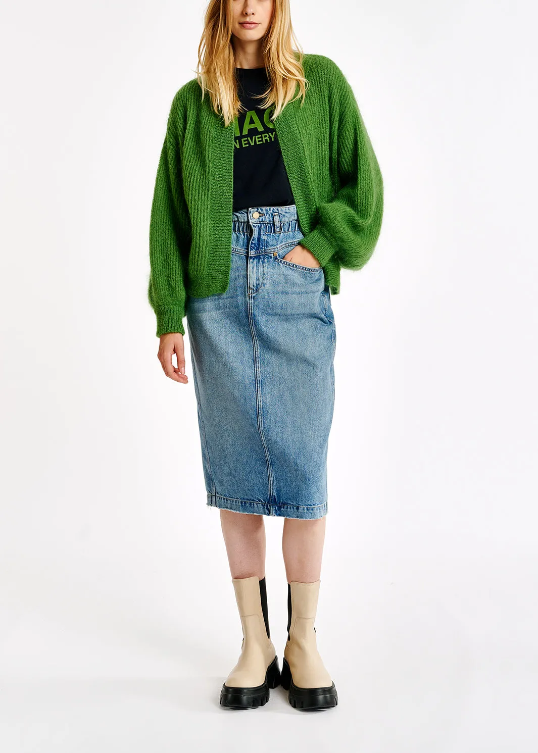 Green mohair and wool blend cardigan