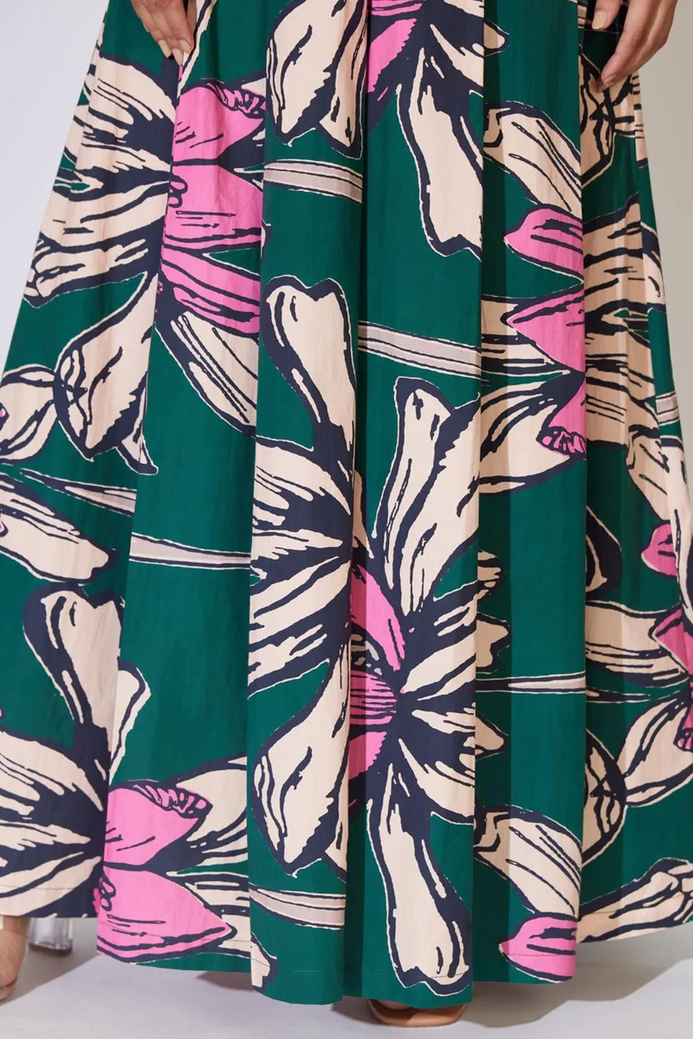 Green, Peach And Pink Floral Pleated Pants