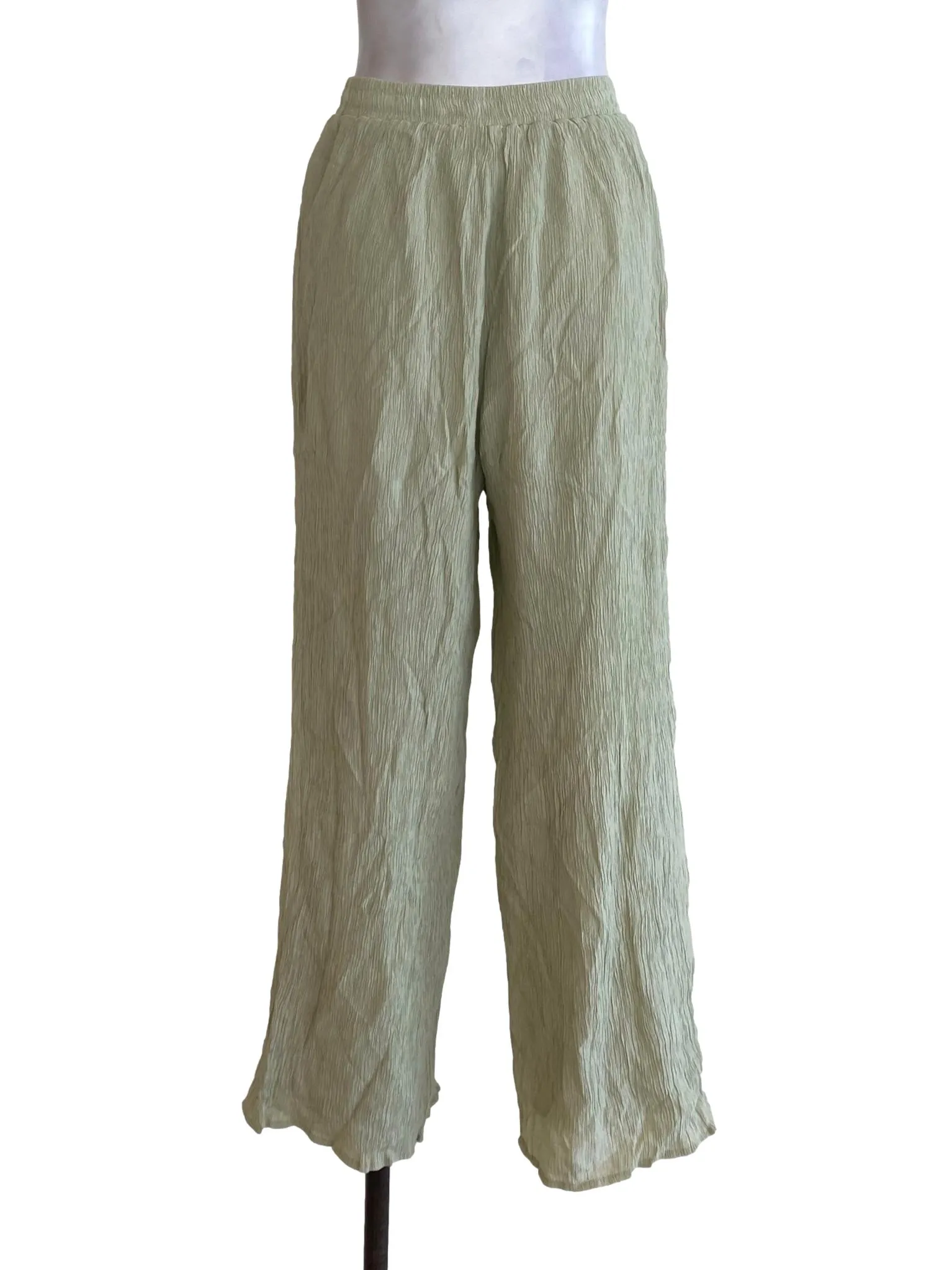 Green Textured Pleated Pants LB