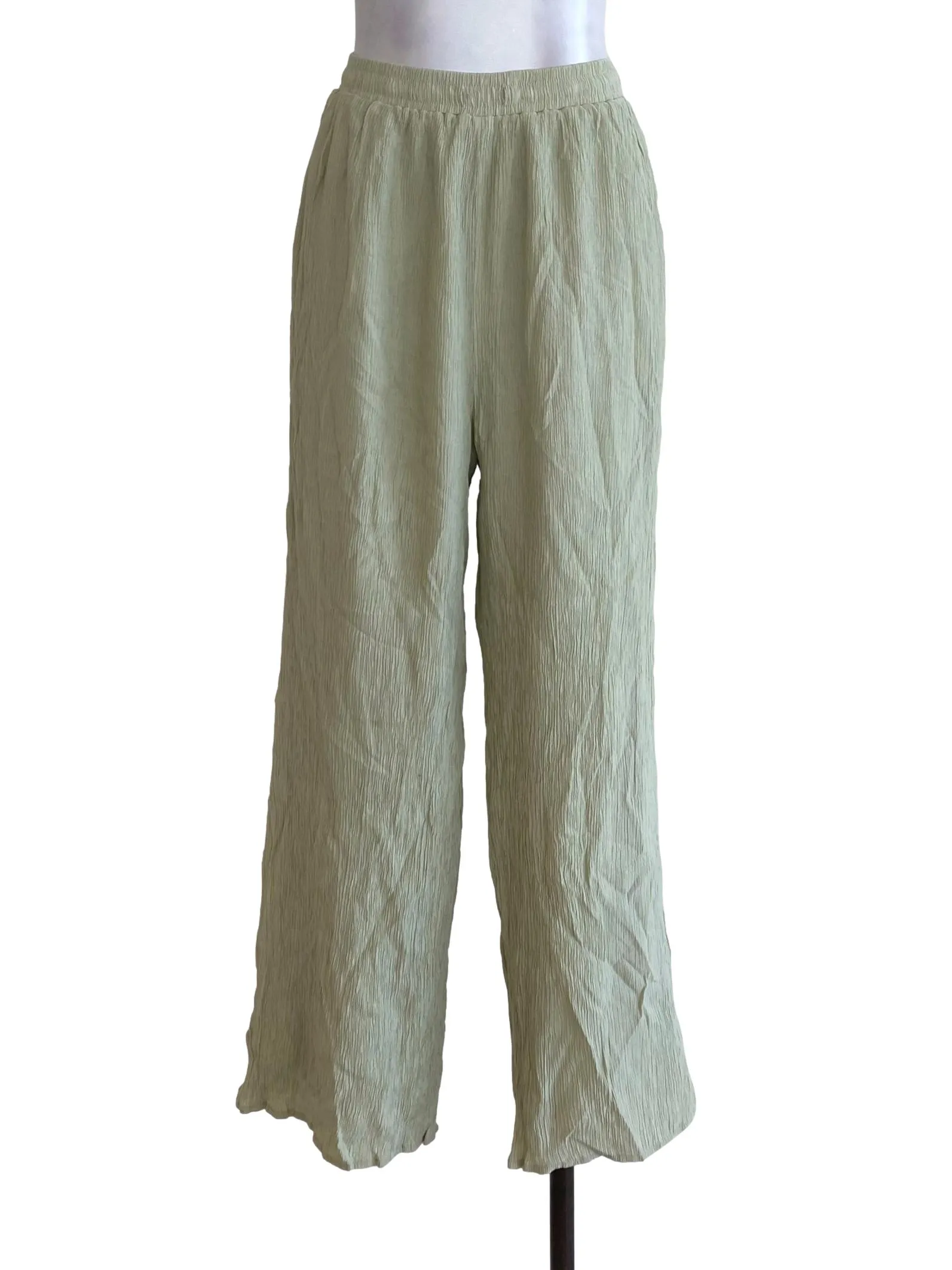 Green Textured Pleated Pants LB