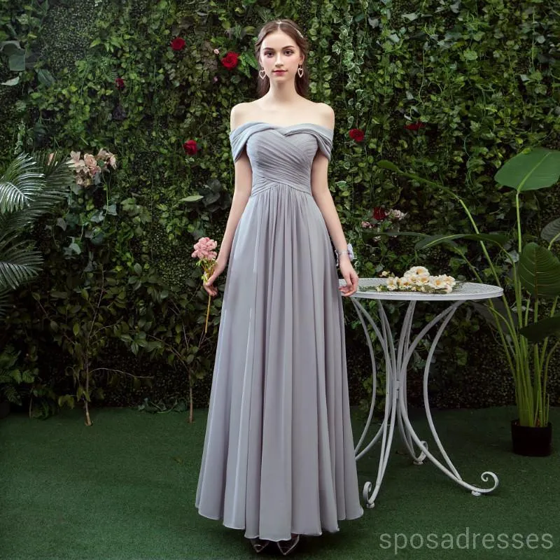 Grey Floor Length Mismatched Chiffon Cheap Bridesmaid Dresses Online, WG532