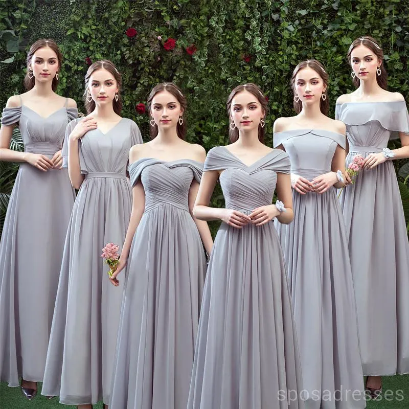 Grey Floor Length Mismatched Chiffon Cheap Bridesmaid Dresses Online, WG532