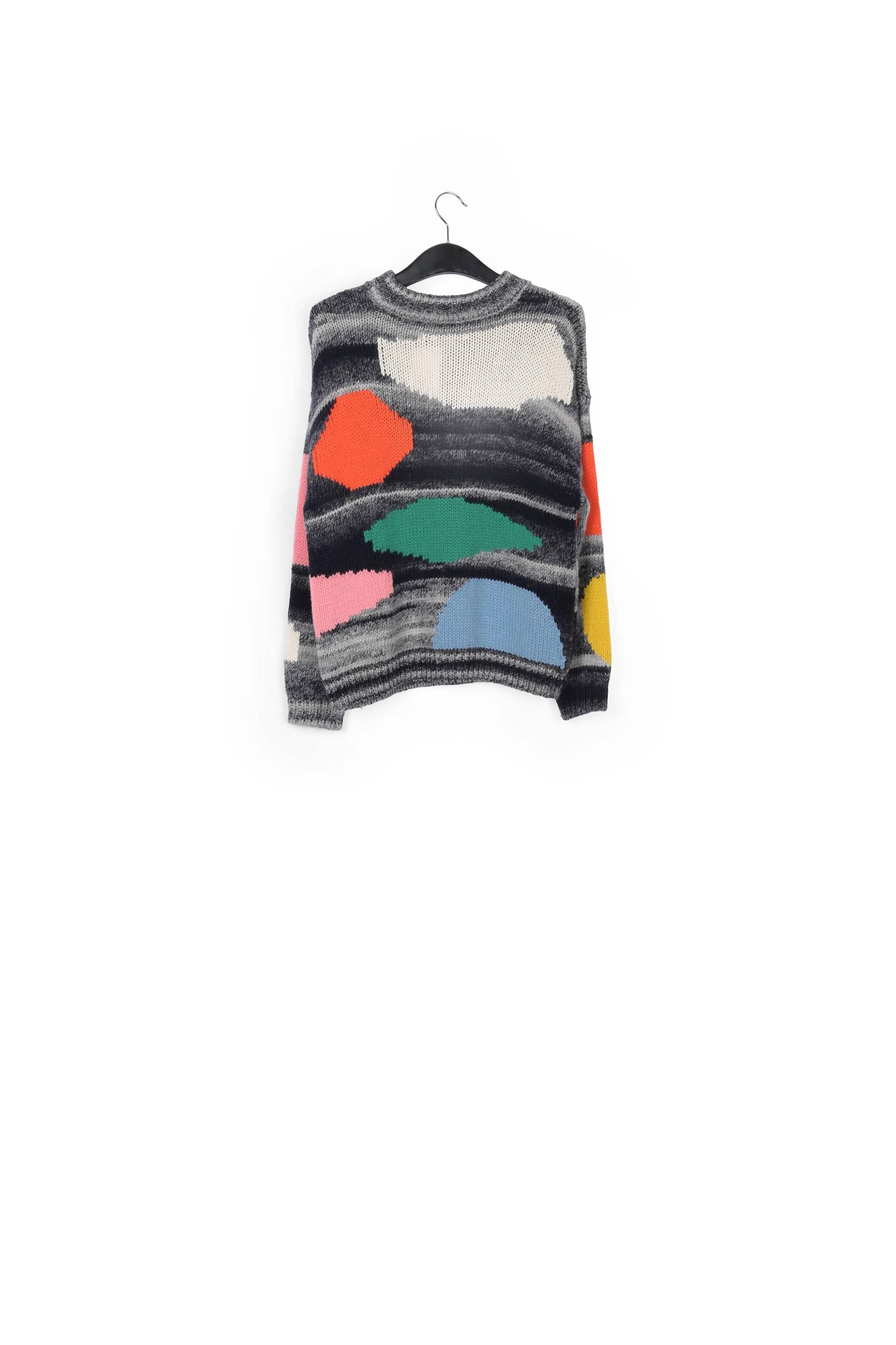 Grey mélange knitted sweater with oversized polka dots