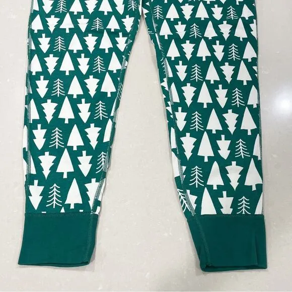 Hanna Andersson Unisex Holiday Long John Pajama Set Top Pants Green Trees XL