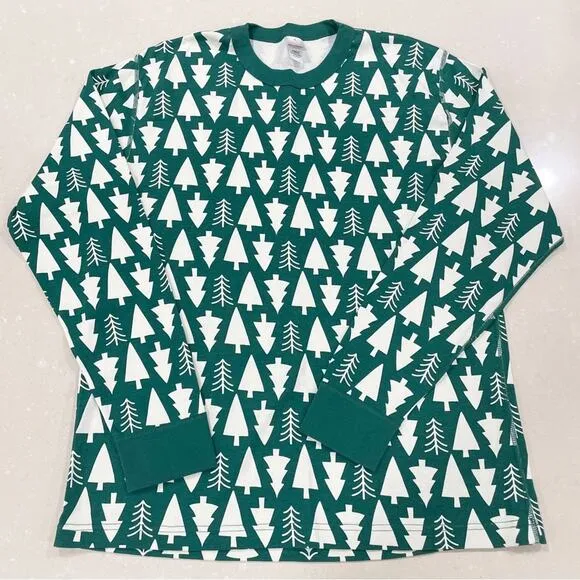 Hanna Andersson Unisex Holiday Long John Pajama Set Top Pants Green Trees XL