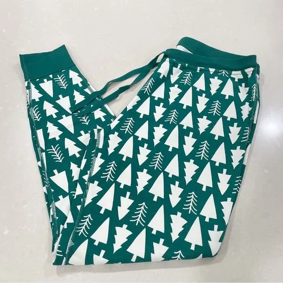 Hanna Andersson Unisex Holiday Long John Pajama Set Top Pants Green Trees XL