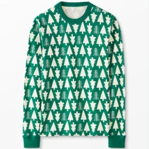 Hanna Andersson Unisex Holiday Long John Pajama Set Top Pants Green Trees XL