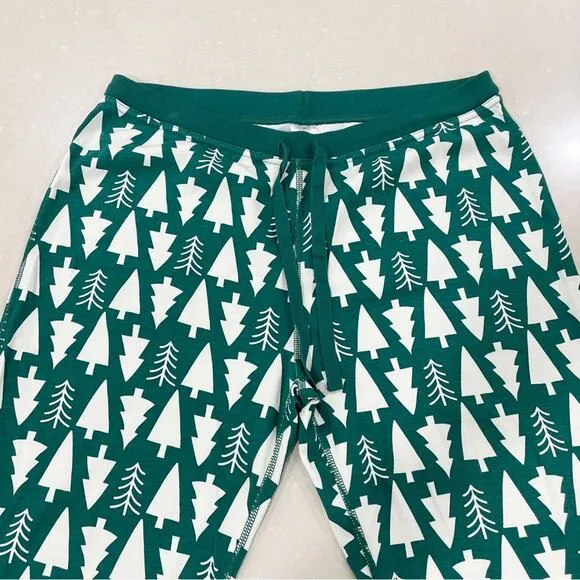 Hanna Andersson Unisex Holiday Long John Pajama Set Top Pants Green Trees XL