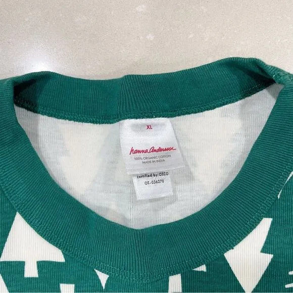 Hanna Andersson Unisex Holiday Long John Pajama Set Top Pants Green Trees XL