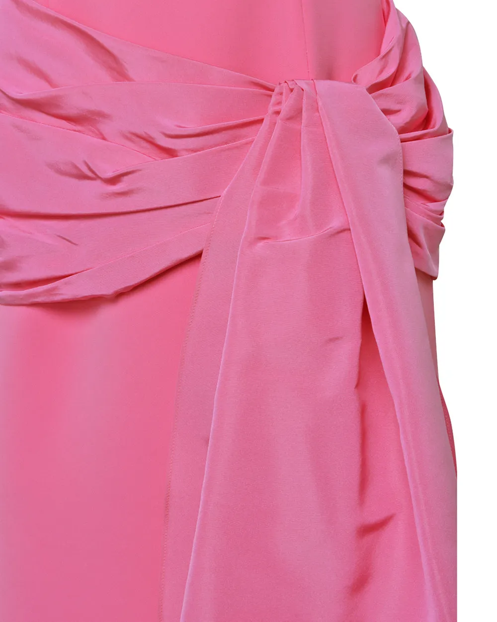 Happy Pink Gathered Sash Column Midi Dress