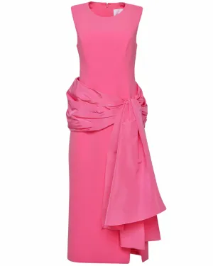 Happy Pink Gathered Sash Column Midi Dress