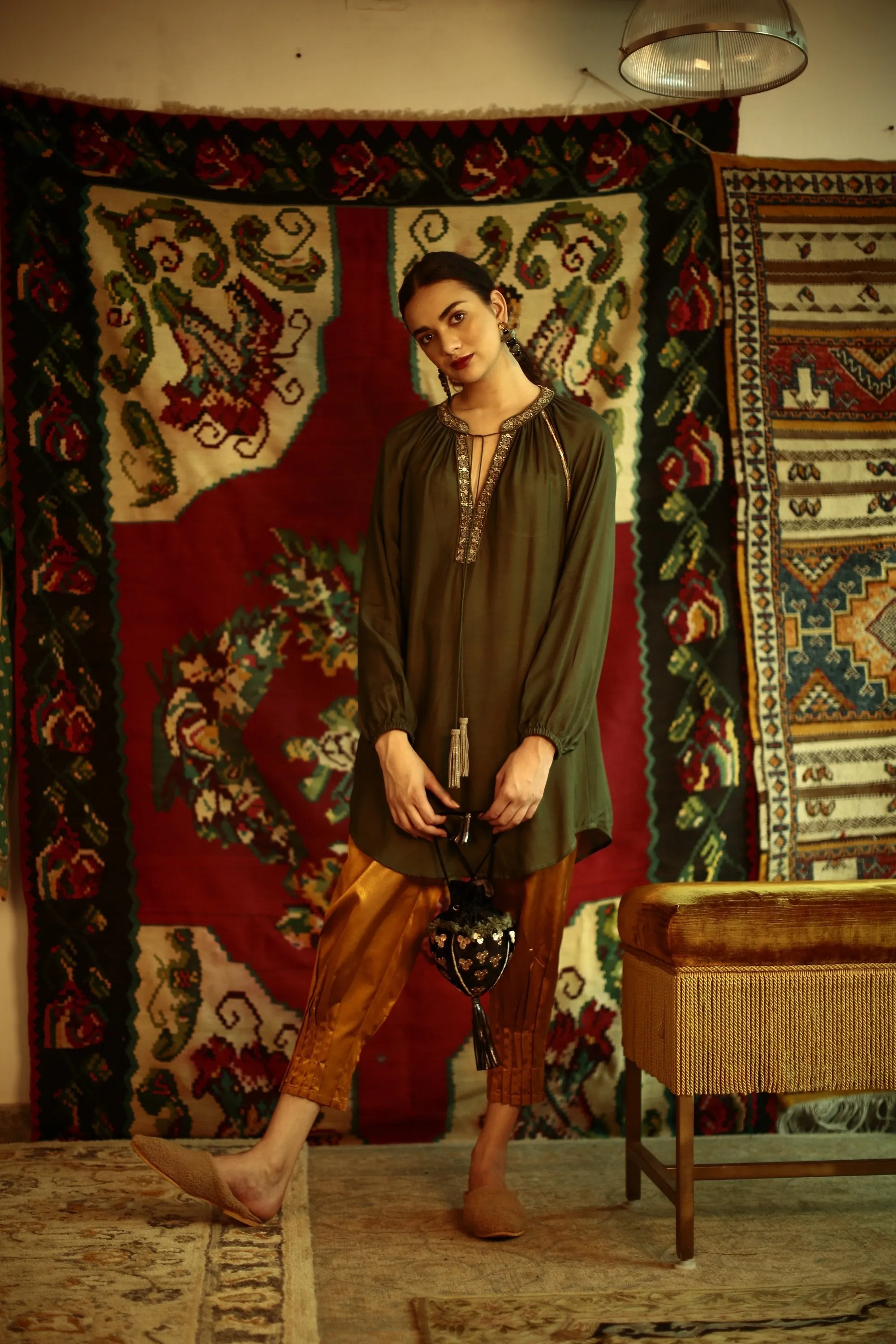 Heirloom  -   pleated-metallic-pants