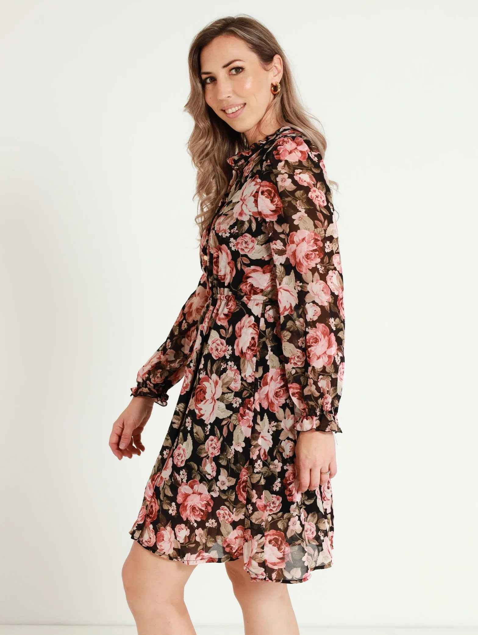 Hi-Neck Tiered Tea Dress