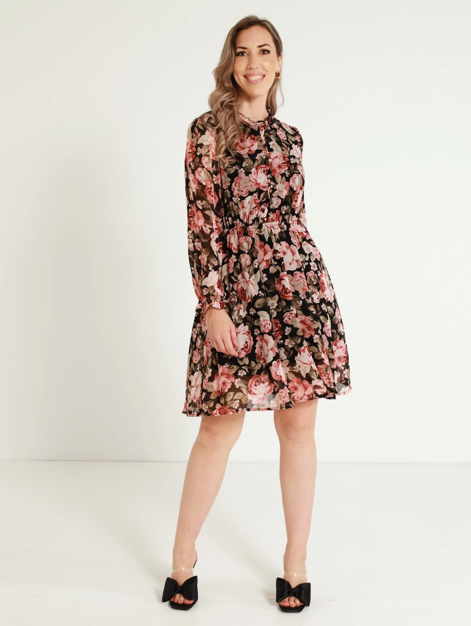 Hi-Neck Tiered Tea Dress