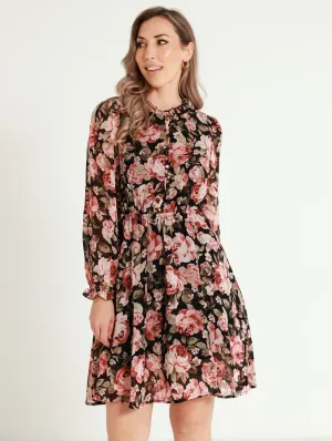 Hi-Neck Tiered Tea Dress