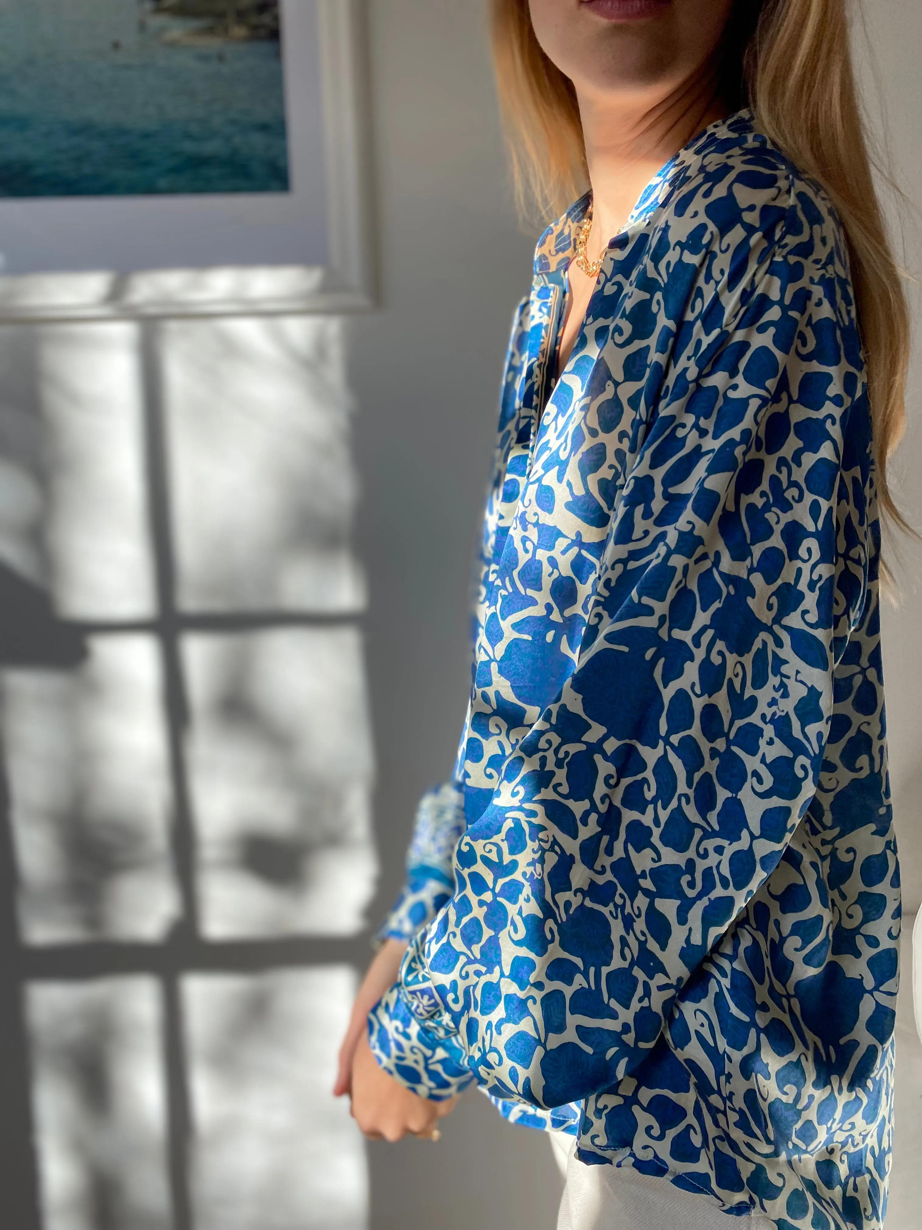 HOTEL The Fleurs Silk Blouse in Sapphire