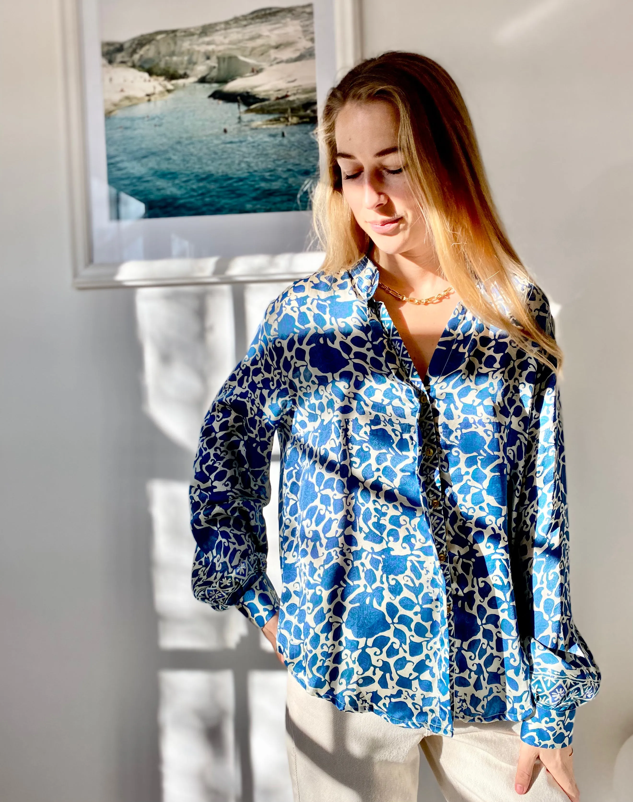 HOTEL The Fleurs Silk Blouse in Sapphire