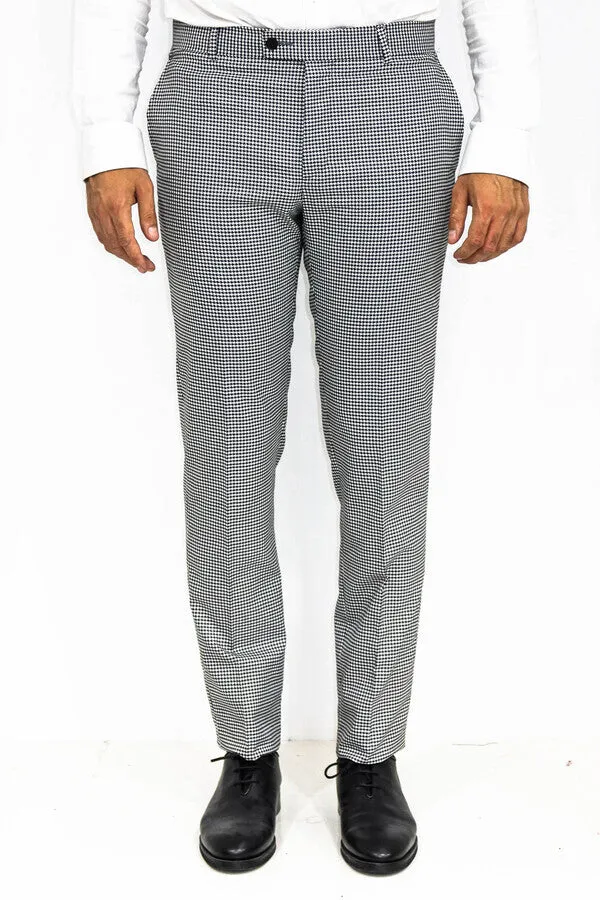 Houndstooth Patterned Black Men Pants - Wessi