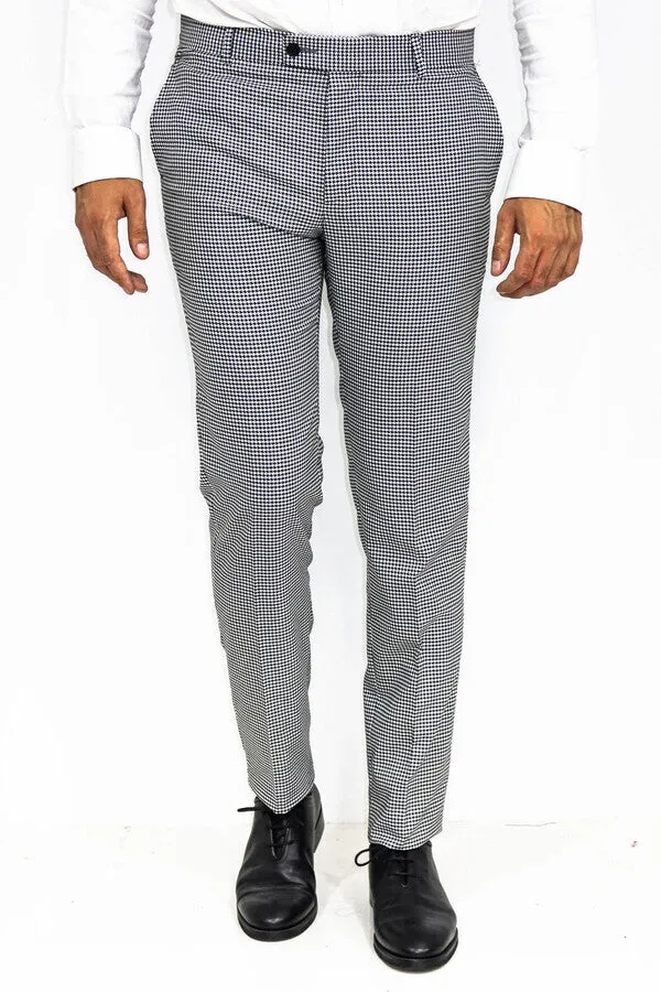 Houndstooth Patterned Black Men Pants - Wessi