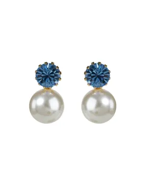 Ines Blue and Pearl Drop Earrings