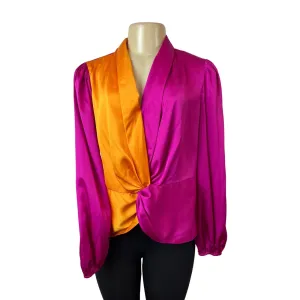 International Concepts Women's Magenta and Orange Long Sleeve Blouse Sz M