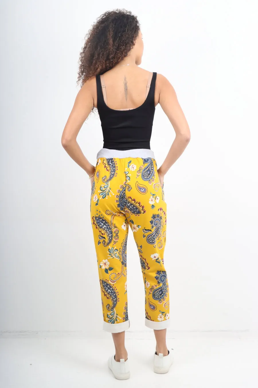 Italian Stretch Cotton Trousers ~ Paisley Mustard ~ ONE SIZE