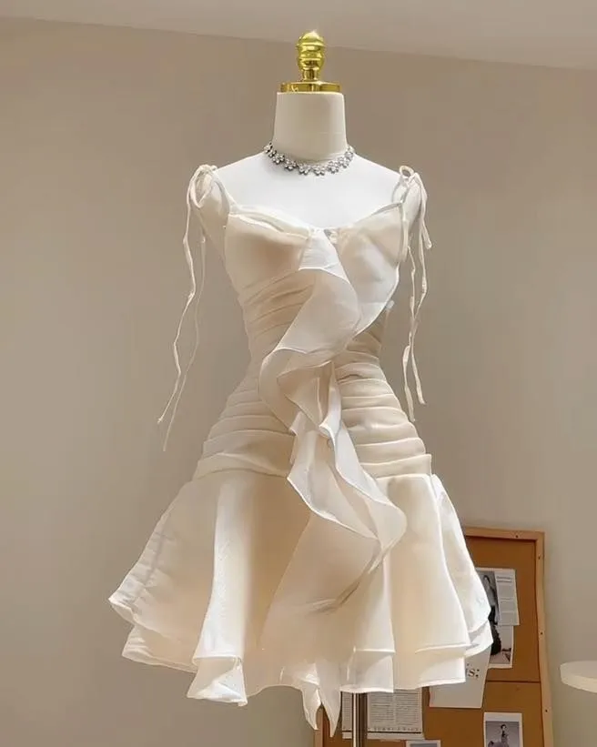 Ivory Straps A-Line Chiffon Short Party Dresses Homecoming Dresses, D1097