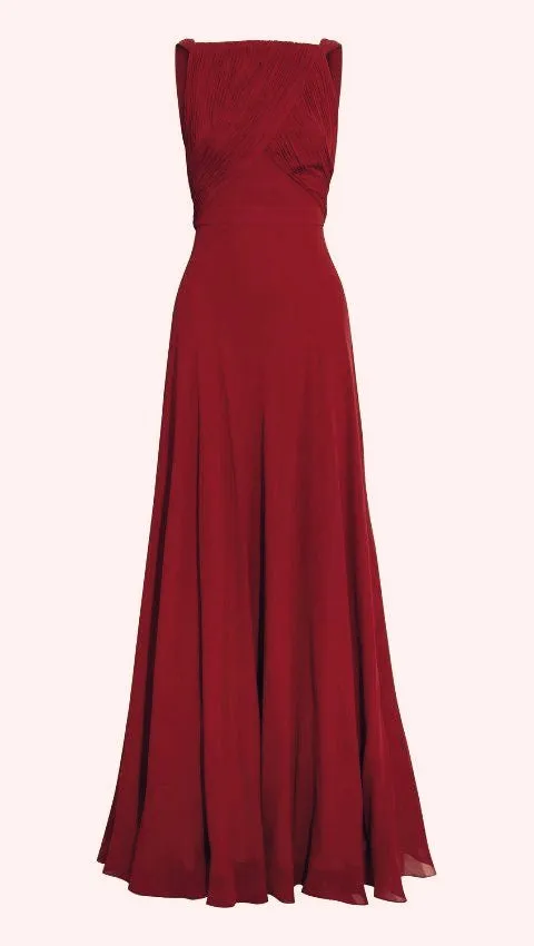 JazzHer Elegant A Line Sleeveless Chiffon Red Long Prom Dresses Evening Dress (PRE-ORDER)