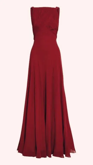 JazzHer Elegant A Line Sleeveless Chiffon Red Long Prom Dresses Evening Dress (PRE-ORDER)