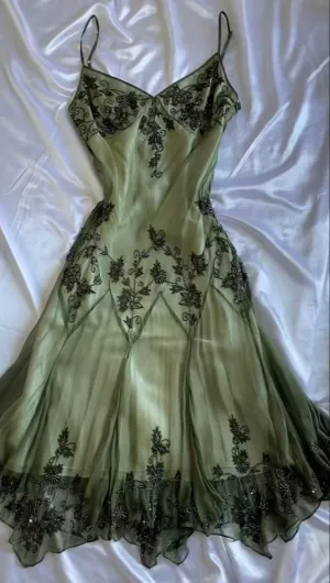 JazzHer Gorgeous A Line Spaghetti Straps Green Tea Length Prom Dresses Evening Dress (PRE-ORDER)