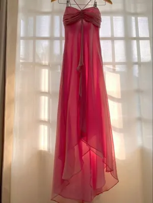 JazzHer Pretty A line Spaghetti Straps Sleeveless Hot Pink Chiffon Prom Dresses Long Evening Dress (PRE-ORDER)