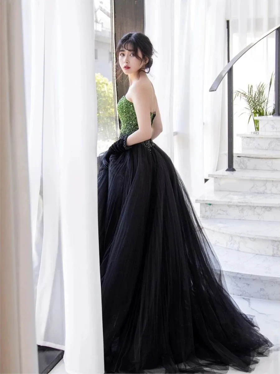 JazzHer Pretty Ball Gown Sweetheart Tulle Long Black Ruffles Prom Dresses Sweet  Dresses (PRE-ORDER)