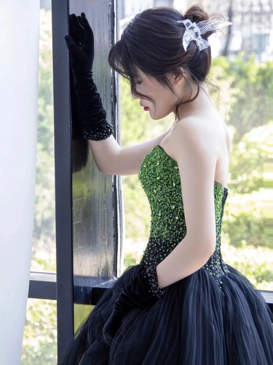 JazzHer Pretty Ball Gown Sweetheart Tulle Long Black Ruffles Prom Dresses Sweet  Dresses (PRE-ORDER)