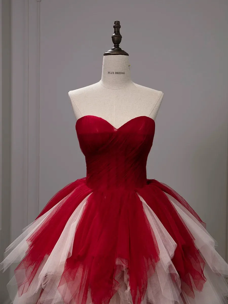 JazzHer Pretty Ball Gown Sweetheart Tulle Long Red Layers Prom Dresses Sweet  Dresses (PRE-ORDER)