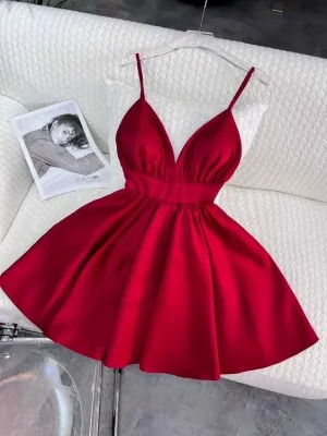 JazzHer Sexy A Line Spaghetti Straps Short Red Homecoming Dresses st Birthday Outfits (PRE-ORDER)