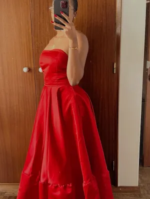 JazzHer Vintage Ball Gown Strapless Red Tea Length Prom Dresses Evening Gowns (PRE-ORDER)