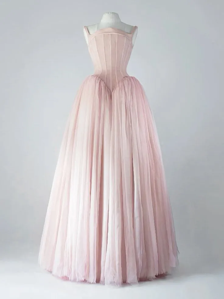 JazzHer Vintage Ball Gown Straps Pink Tulle Long Length Prom Dresses Birthday Outfits (PRE-ORDER)