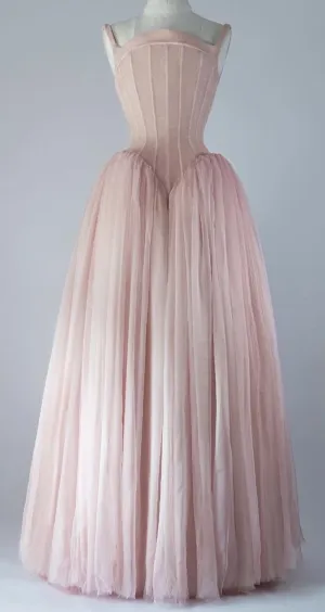 JazzHer Vintage Ball Gown Straps Pink Tulle Long Length Prom Dresses Birthday Outfits (PRE-ORDER)