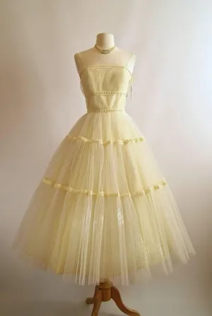 JazzHer Vintage s Vintage Yellow Homecoming Dresses Tea Length Homecoming Dress (PRE-ORDER)
