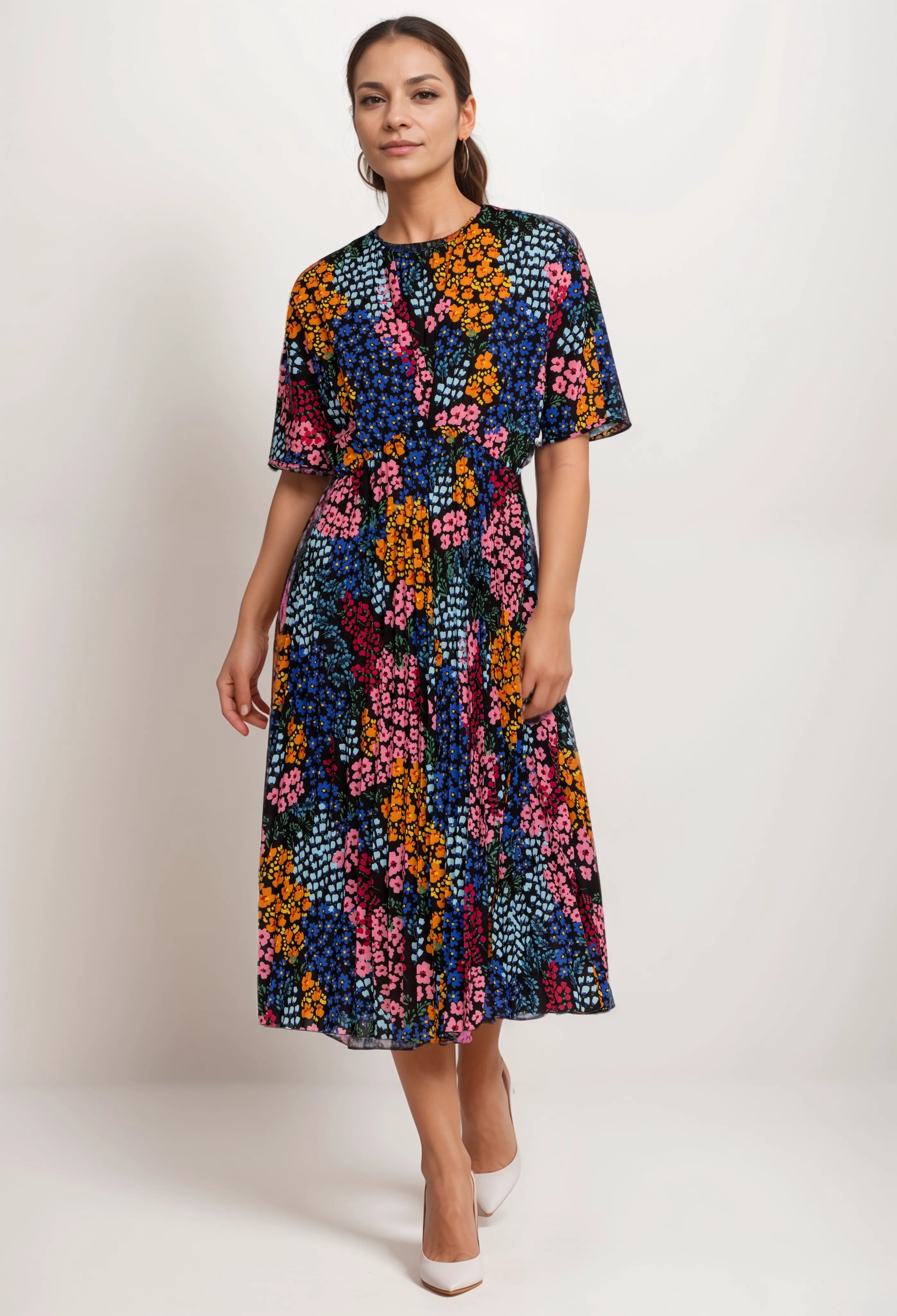 Johnny Was Jade Astrid Pleated Tea Length Dress L30624-3 Boho Chic