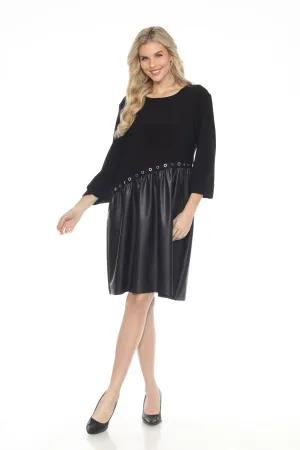 Joseph Ribkoff Black Grommet Accent Faux Leather Shift Dress 243001