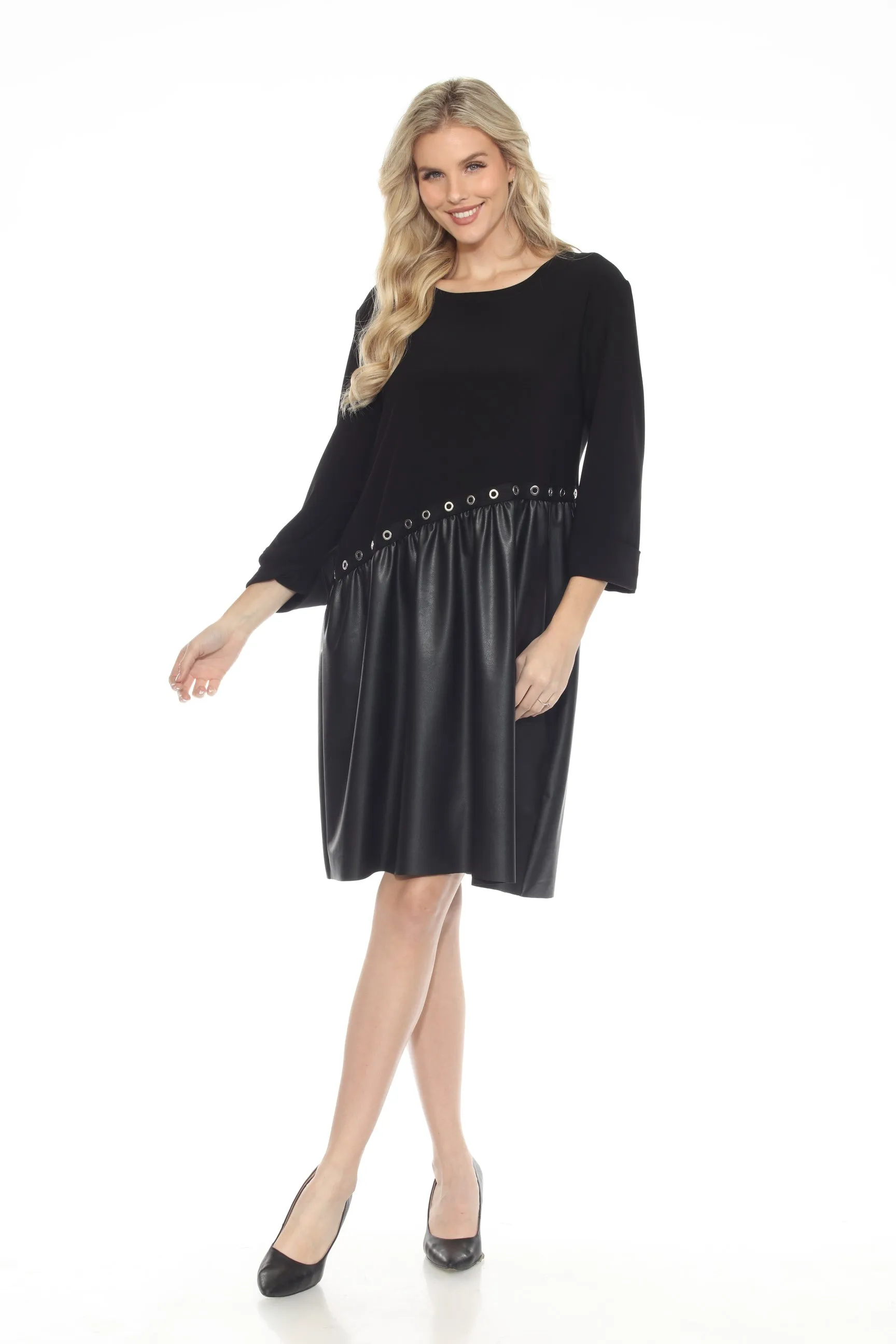 Joseph Ribkoff Black Grommet Accent Faux Leather Shift Dress 243001