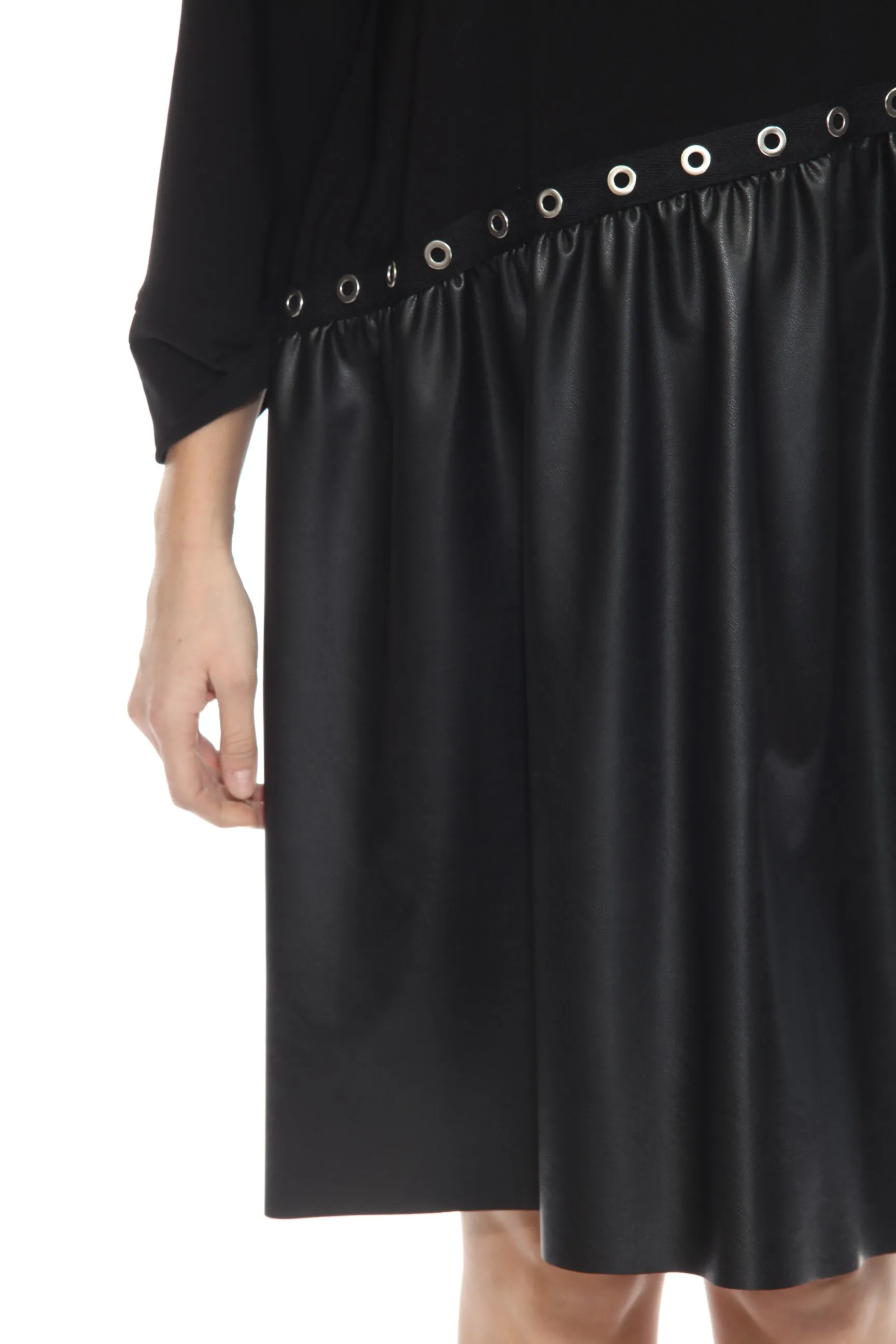 Joseph Ribkoff Black Grommet Accent Faux Leather Shift Dress 243001