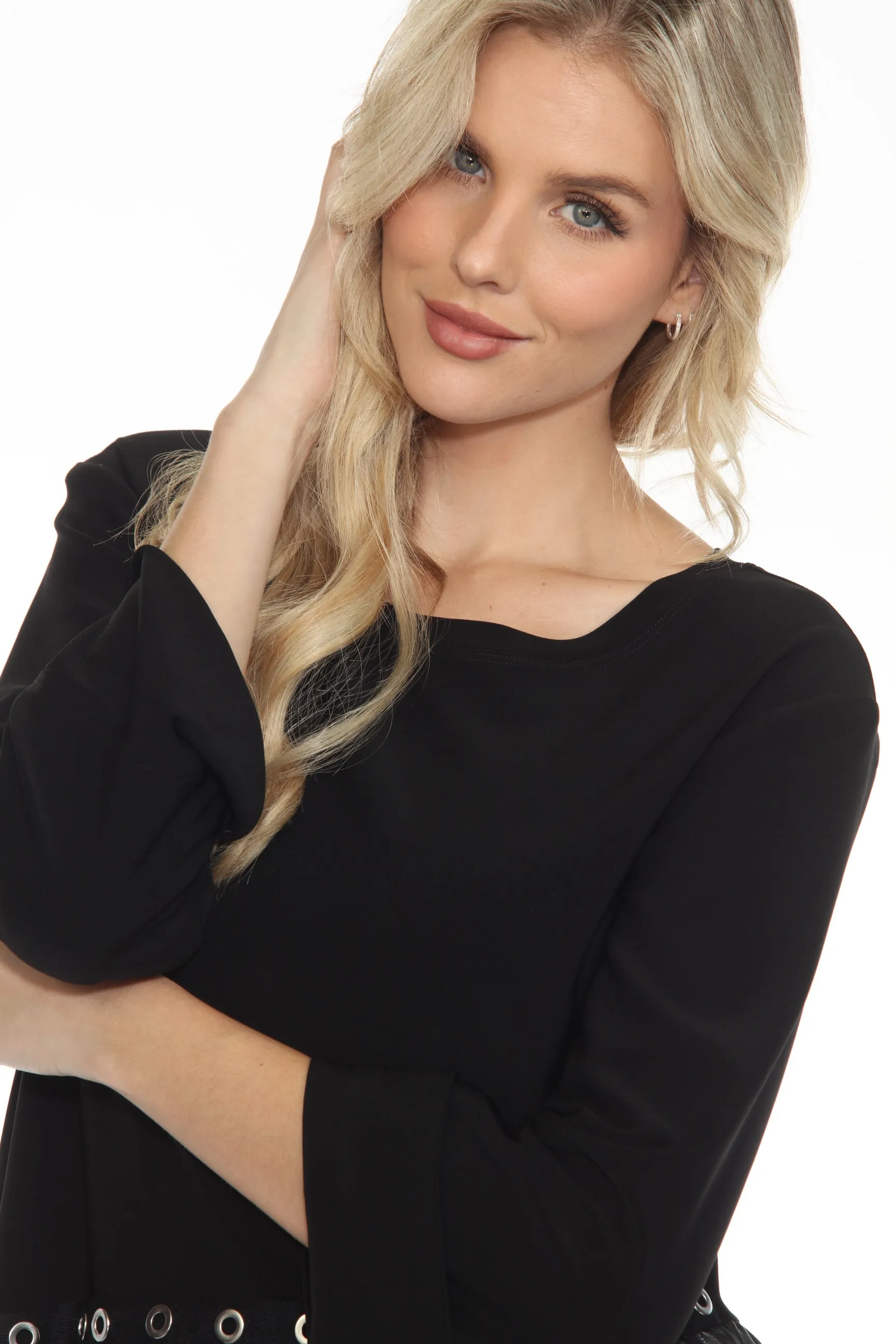 Joseph Ribkoff Black Grommet Accent Faux Leather Shift Dress 243001