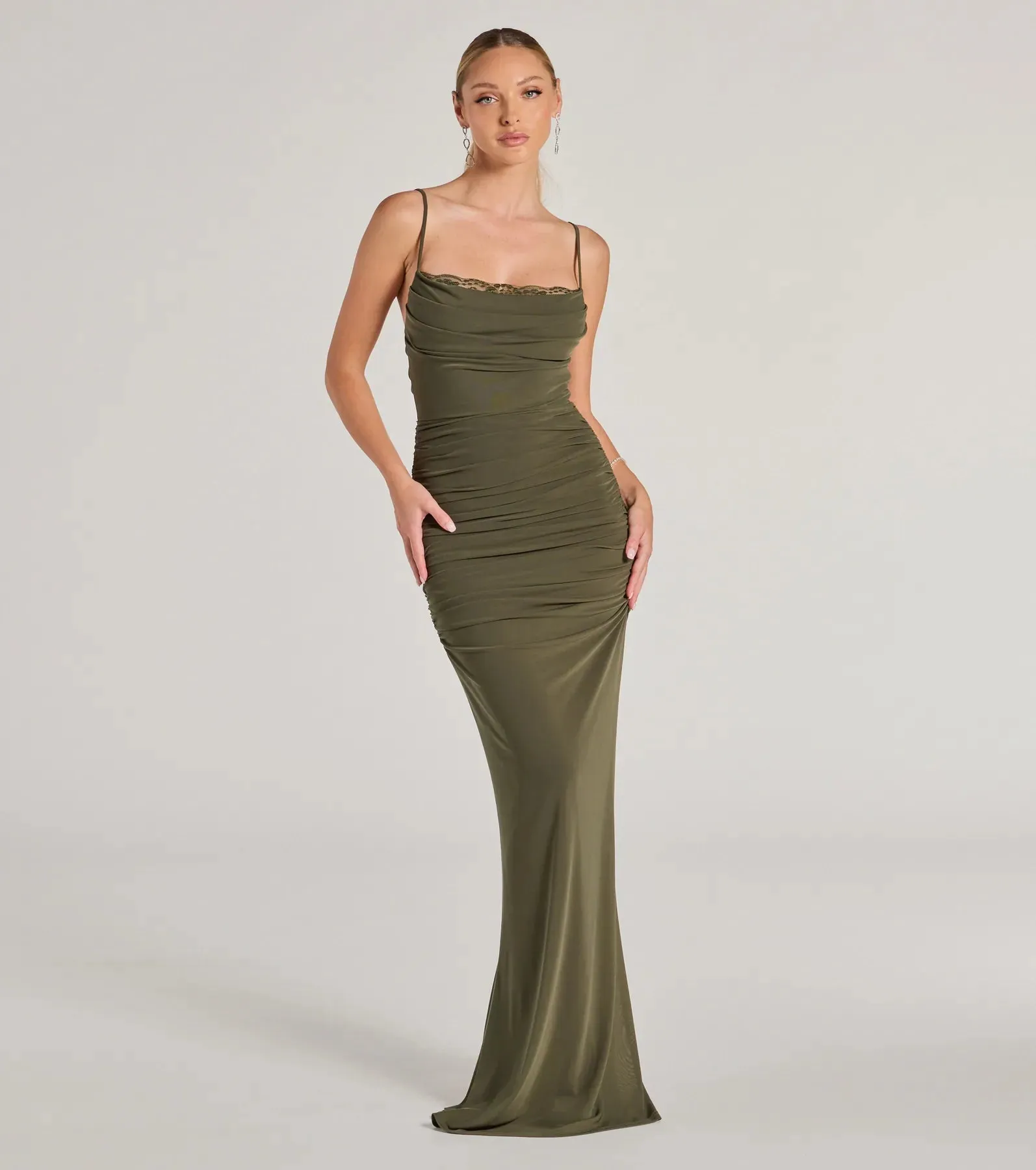 Julane Cowl Neck Ruched Column Dress