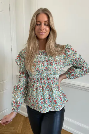 KaroIC Smock Bluse - Mørkegrøn Print