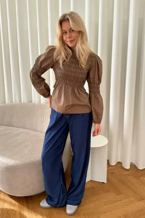 KaroIC Smock Bluse - Oliven