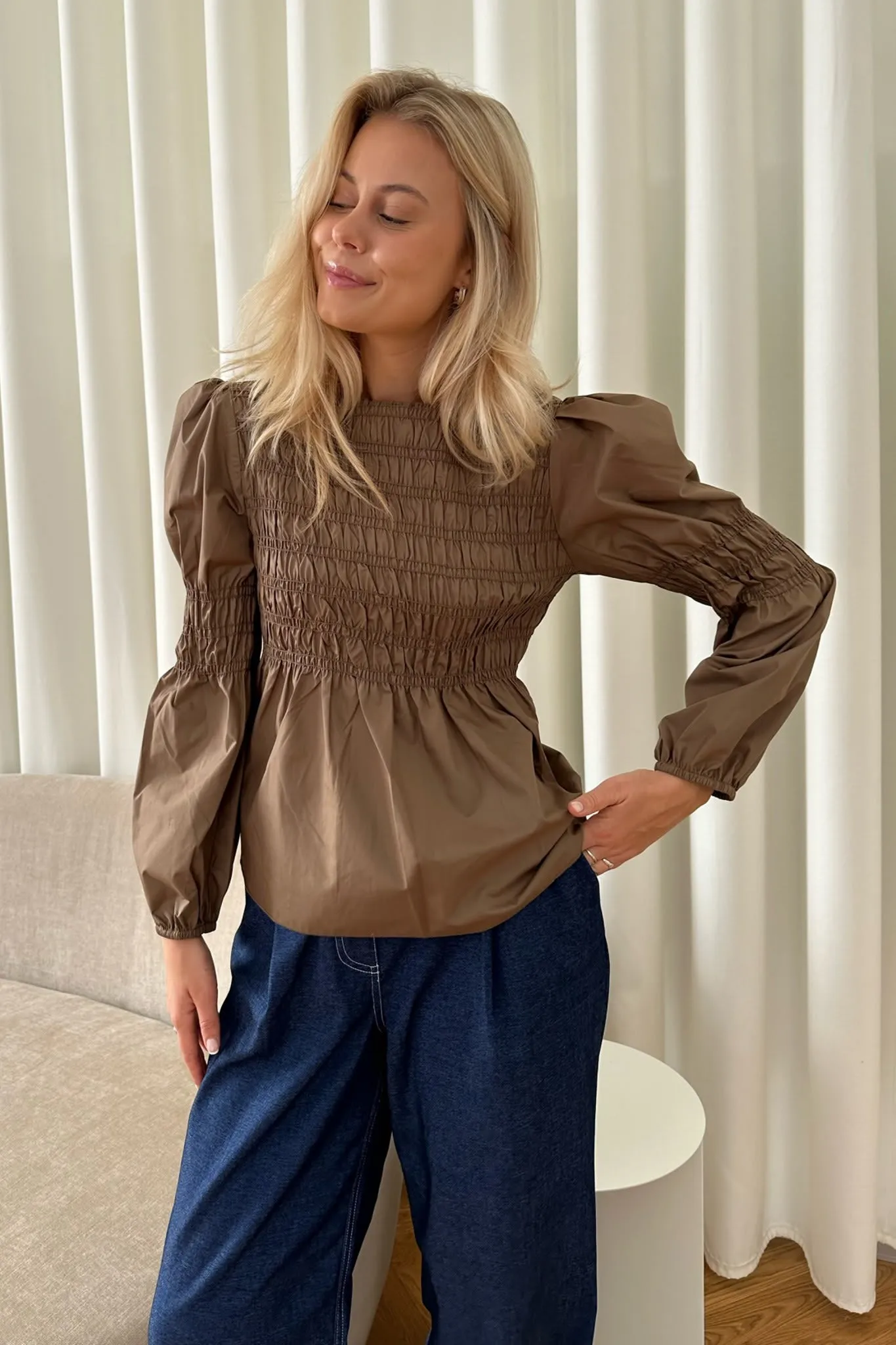 KaroIC Smock Bluse - Oliven