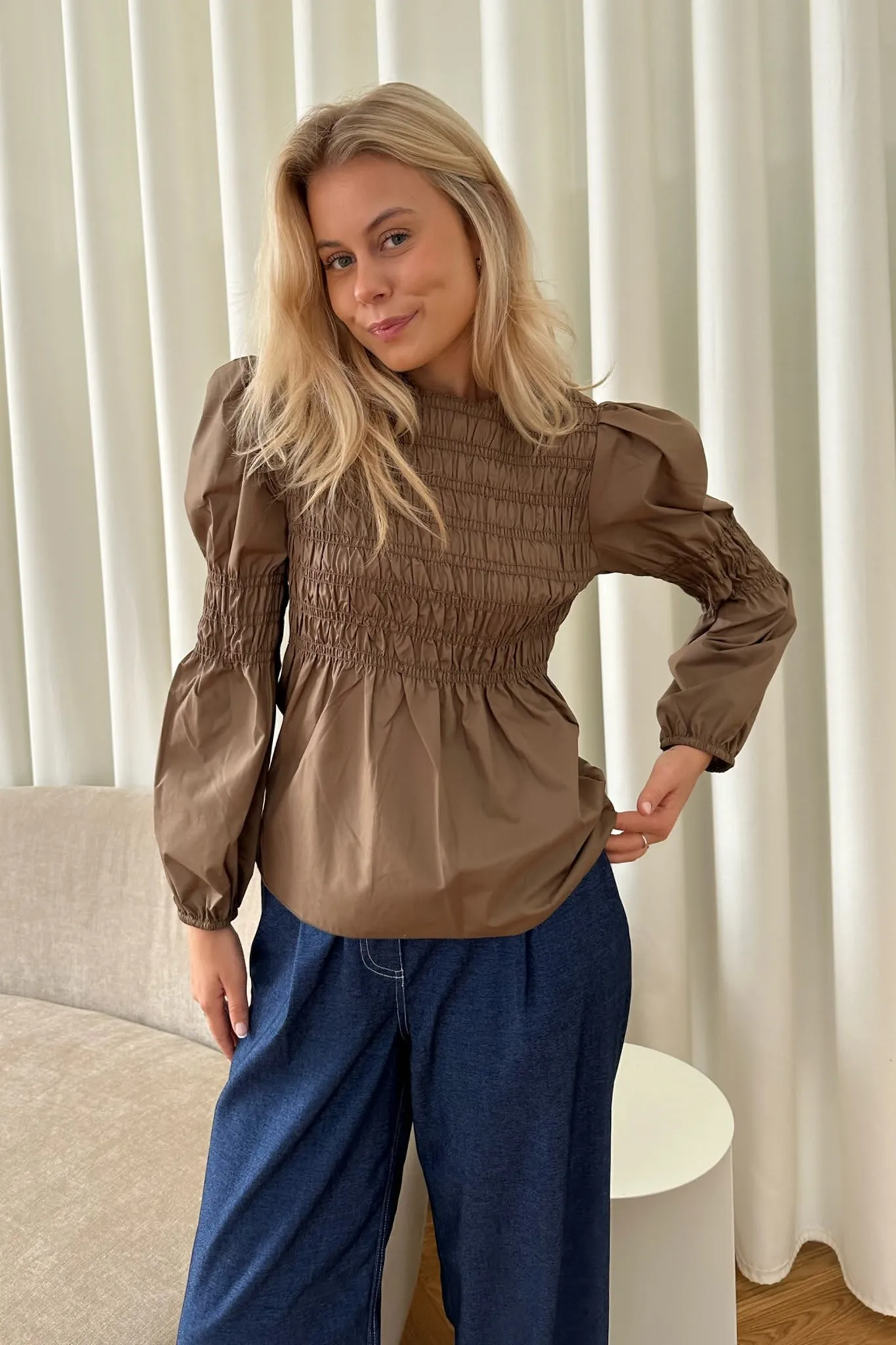 KaroIC Smock Bluse - Oliven