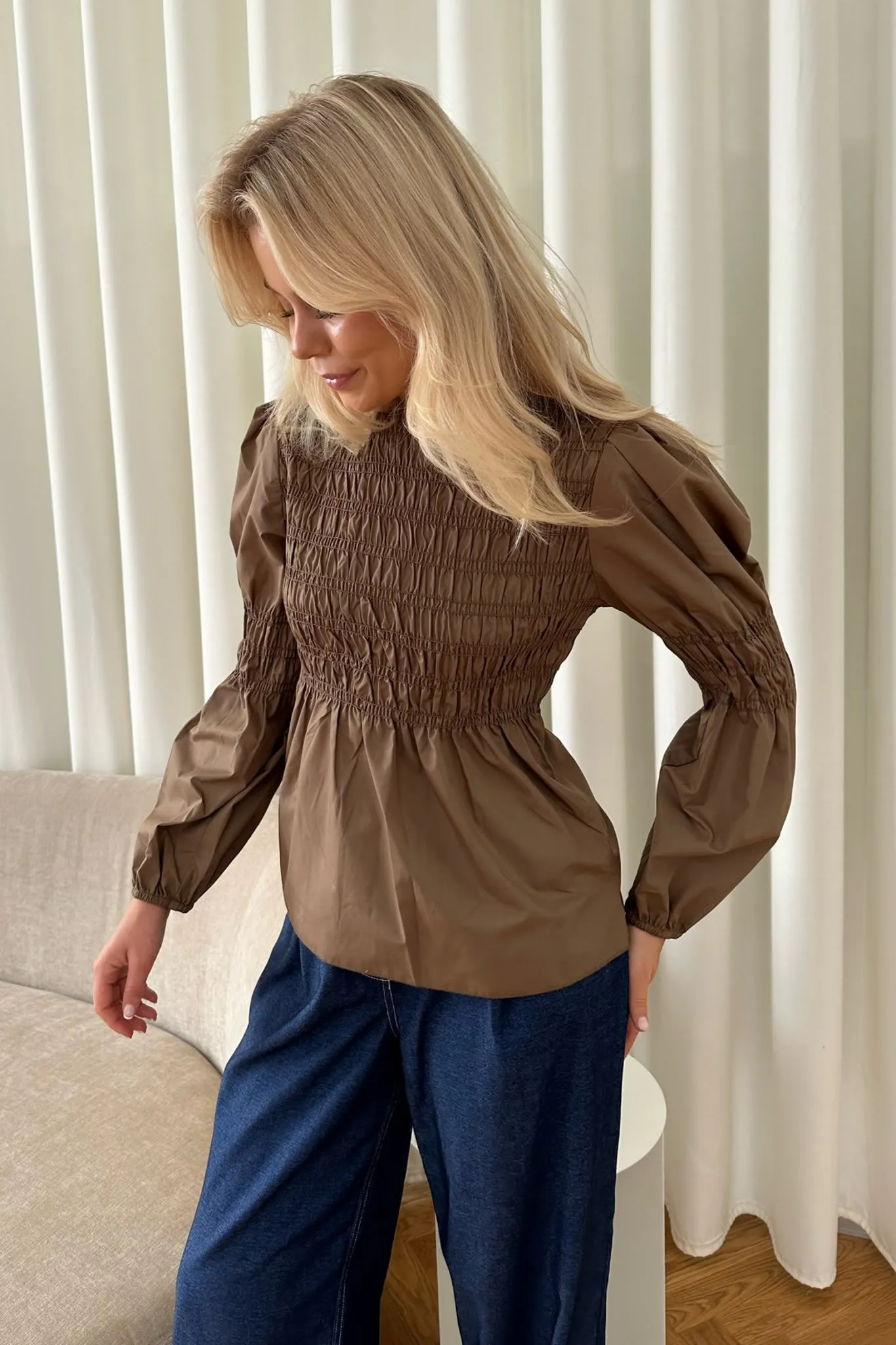 KaroIC Smock Bluse - Oliven